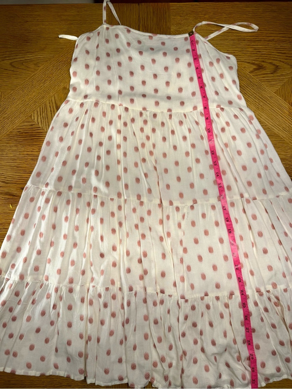 Off white adjustable Strap Polka Dot Tiered Maxi Dress - Pink Dots - Picture 7 of 11